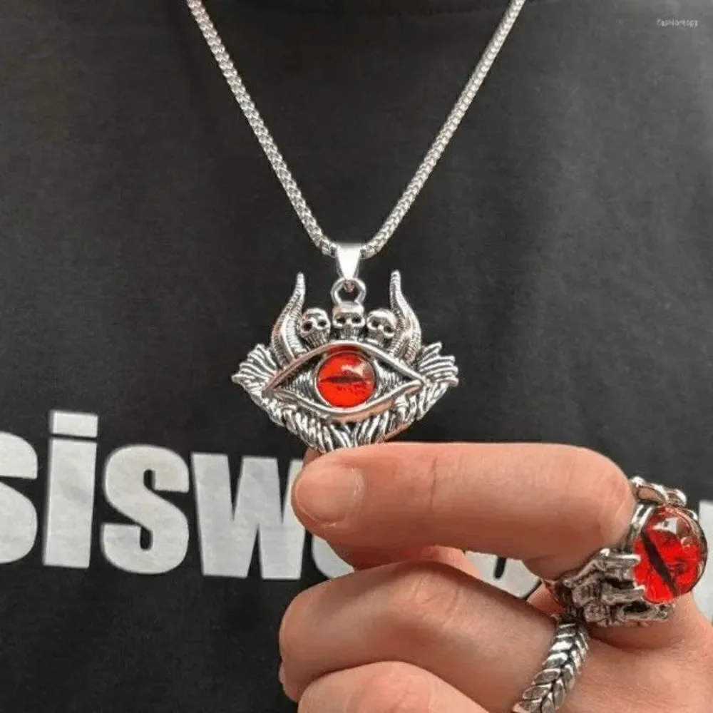 Evil Red Eye Skull Stainless Steel Pendant Necklace